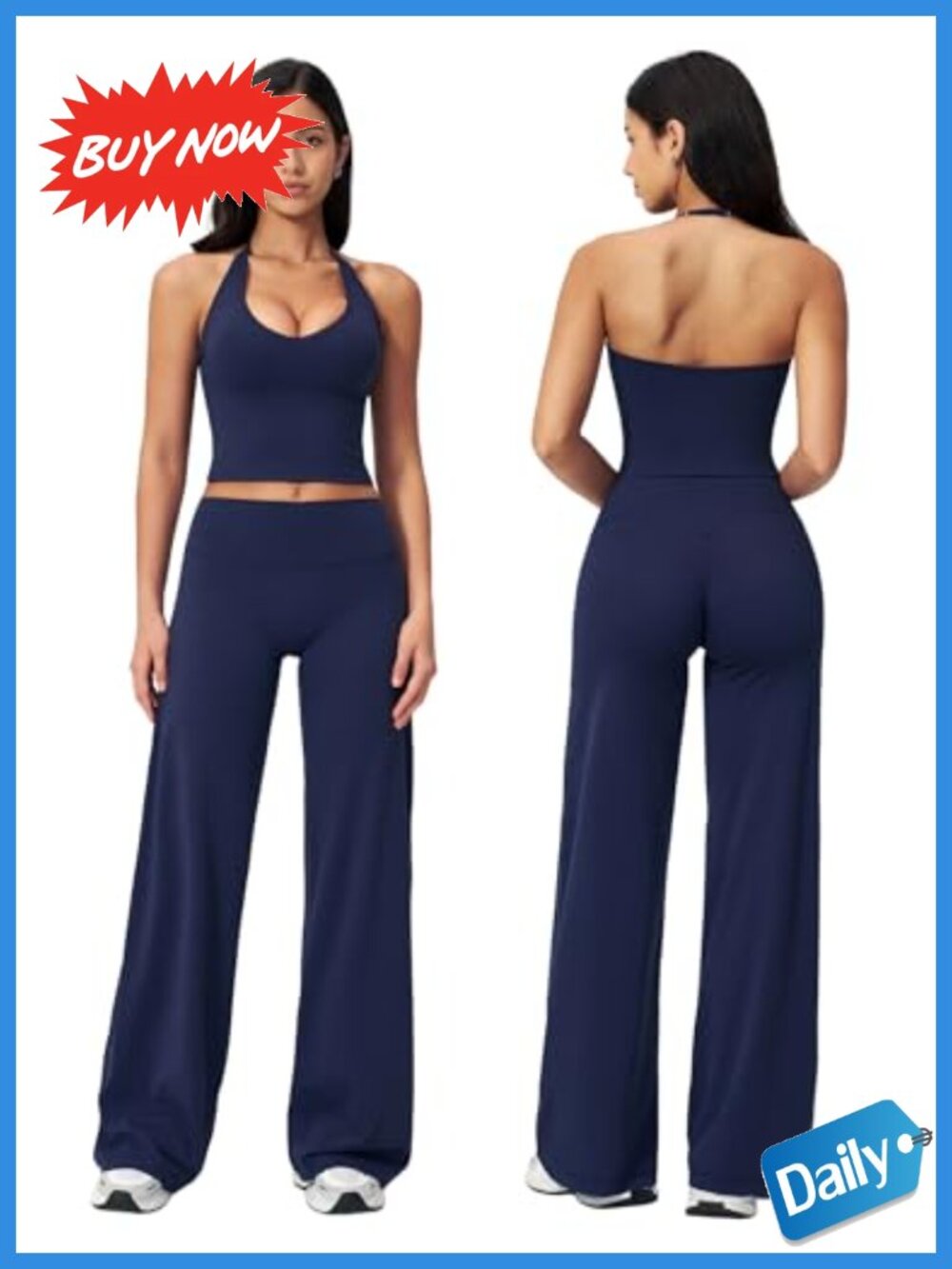 Two Piece Workout Set Halter Tank Wide Leg Yoga Pants Polyamide Elastane